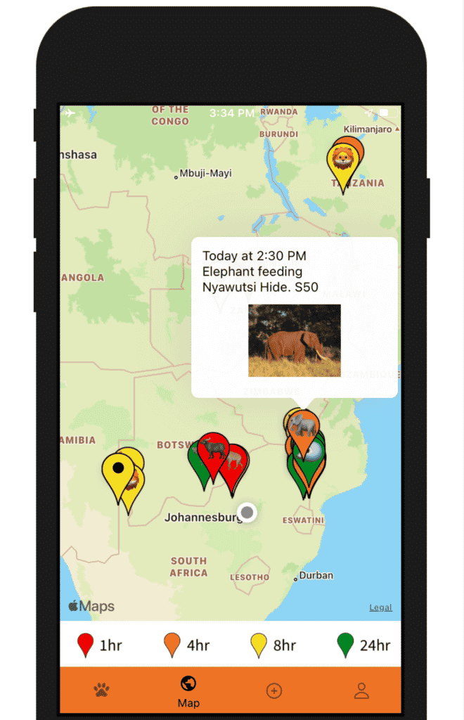 iOS sightings map on app
